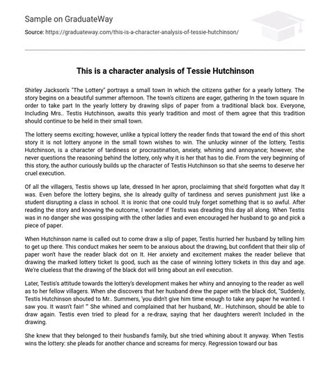 Tessie Hutchinson Character Analysis: Individual Vulnerability.